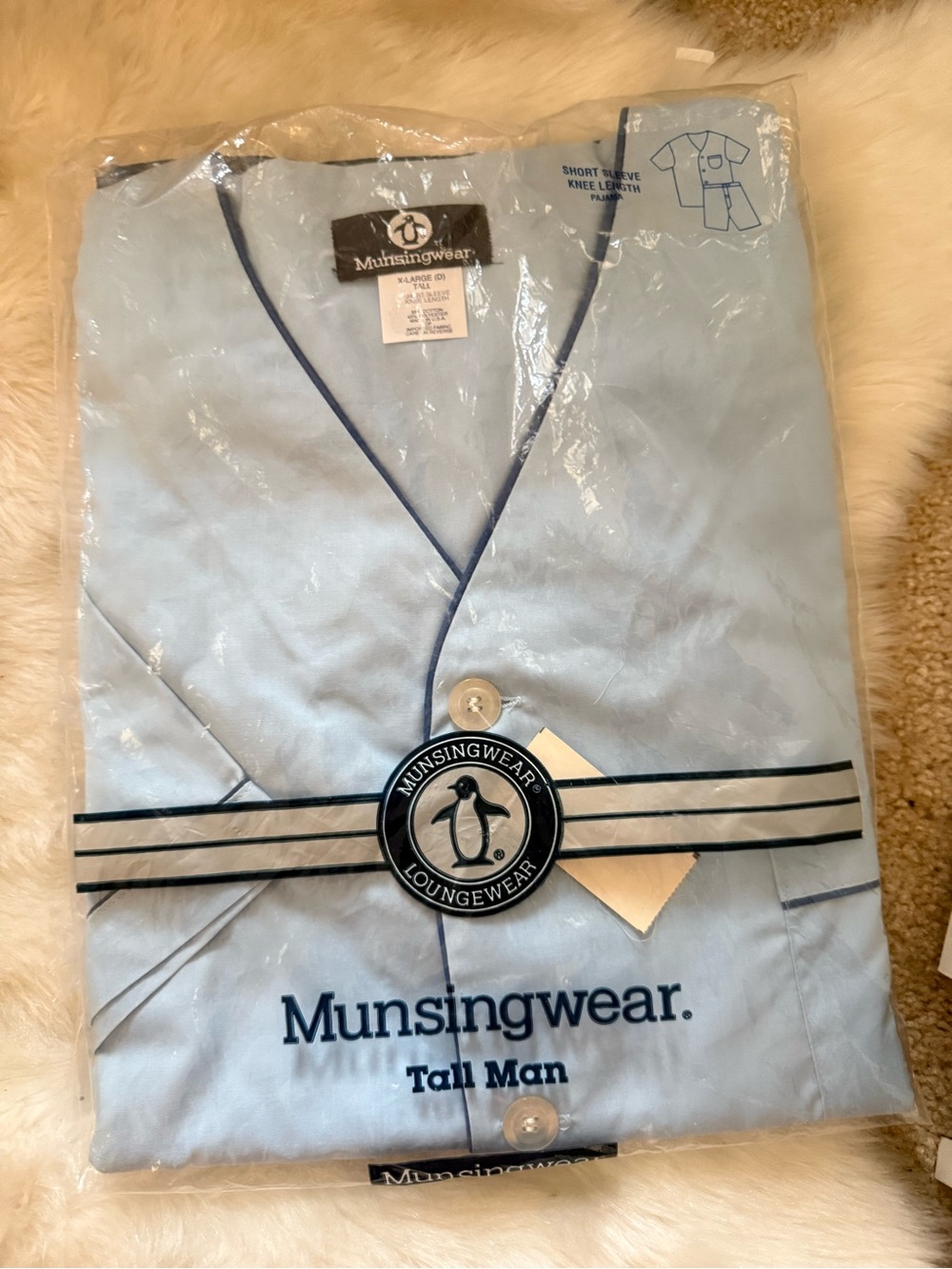 New Munsingwear Light Blue Men’s Loungewear pajamas set shorts & shirt XL Tall